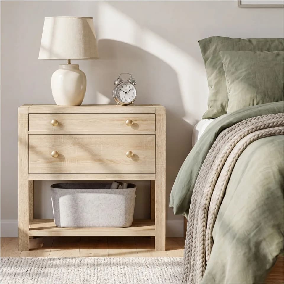 Nightstand With Drawer, Shelf And Pull-out Tray, Multi-Function Bedside Table For Bedroom Storage