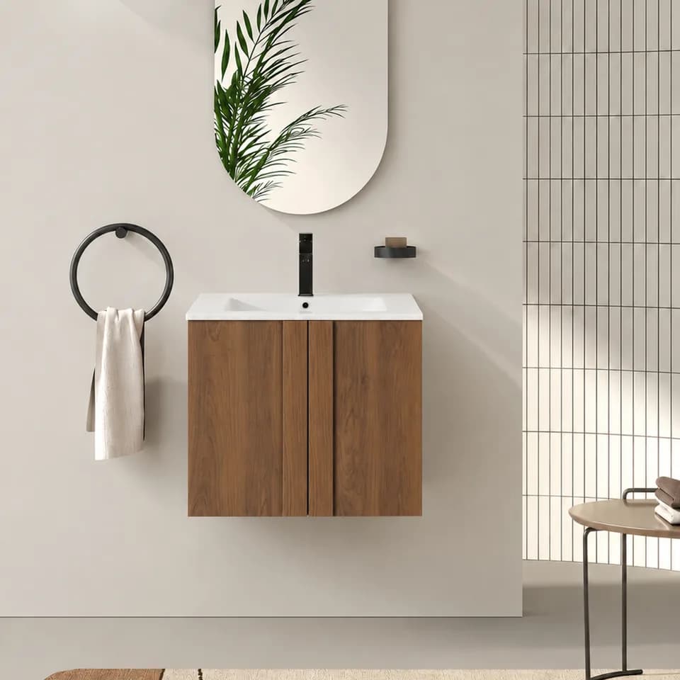 24" Floating Bathroom Vanity with Sink Combo, Wall-Mounted Brown Ebony Cabinet, Soft-Close Doors, Space-Saving Modern Vanity Set