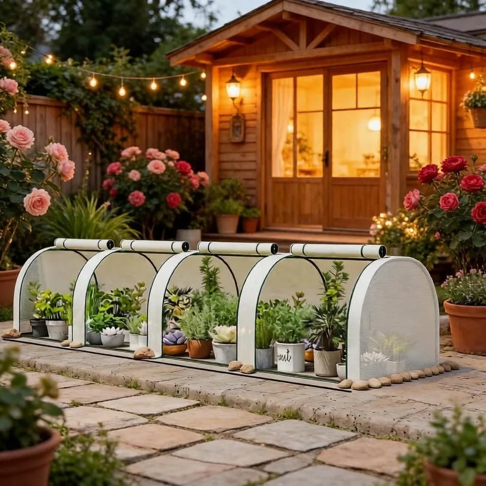 Portable Tunnel Greenhouse for Outdoor Garden, Walk-in Plant Shelter with 4 Zippered Access Doors, Waterproof UV Protection PE Cover