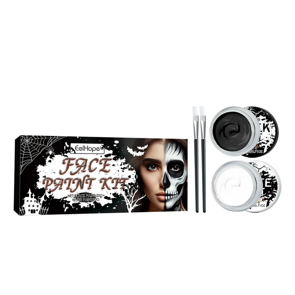 Black White Face Paint Kit, Halloween Skeleton Body Paint For Cosplay Costume Makeup, High Coverage Face Painting With Brushes