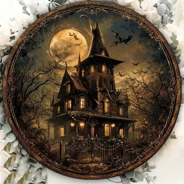 CIFbuy 1pc 8x8in Vintage Halloween Sign, "" Sign, 2D Flat Round Plaque, Flat Round Plaque, Haunted House Horror Castle DecorTikTok, TikTok, Temu Emu Self-pickup Logiecics