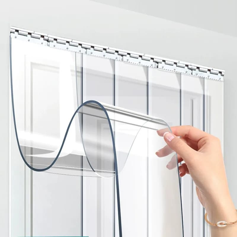 PVC Strip Door Curtain 7.87Inch Width 1.5mm Thickness 3Pcs Set Cold Air Isolation Dustproof Energy Saving Plastic Door Screen For Warehouse Garage Shop Kitchen Balcony Basement Entryway