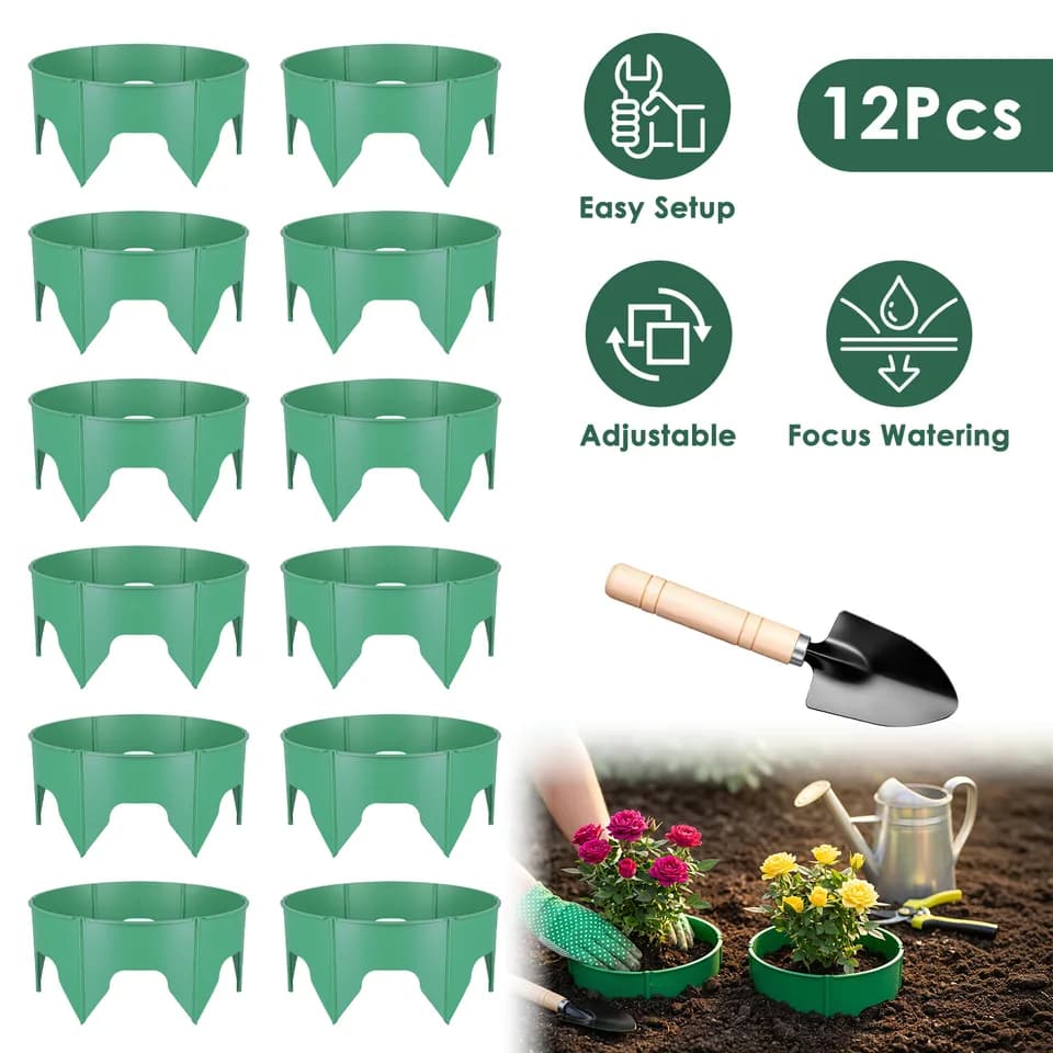 12Pcs Or 6Pcs Options 10in Planting Grow Rings Adjustable For Outdoor Plants With Hand Shovel Deep Watering Plant Guards For Vegetables Flowers Shrubs Tomatoes Garden Beds