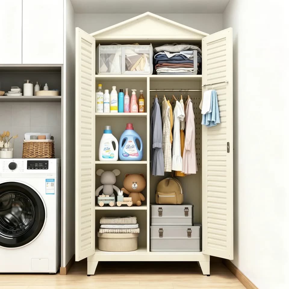 Spire79.1'' Tall Metal Tool Storage Cabinet, with Ample Storage Space for Garage,Warehouse,Garden,Office, Living Room,Bathroom,Utility Room ( Beige )