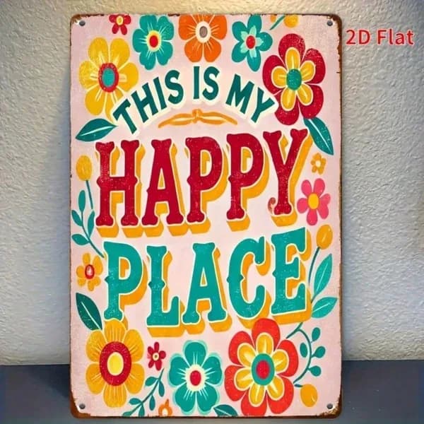 CIFbuy Happy Place Welcome Sign 8x12 Inch Colorful Floral Iron Metal Wall Hanging, Durable Contemporary Art Decor For Home Garden Indoo TikTok, TikTok, Ng Self-pickup Logiopics