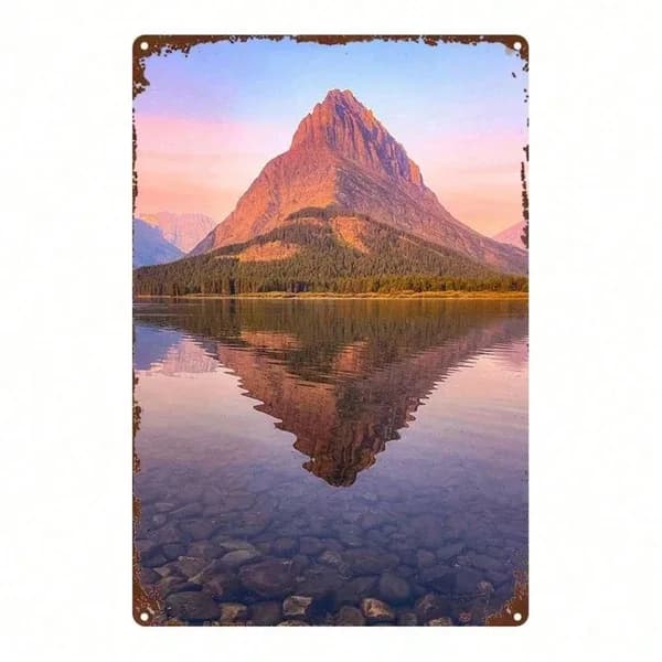 CIFbuy Mountain Lake Reflection Metal Sign, 8x12 Inch Decorative Wall Art, Durable Metal Plaque Painting For Bedroom Kitchen Home Decor TikTok, TikTok, Self-pickup Logiopics