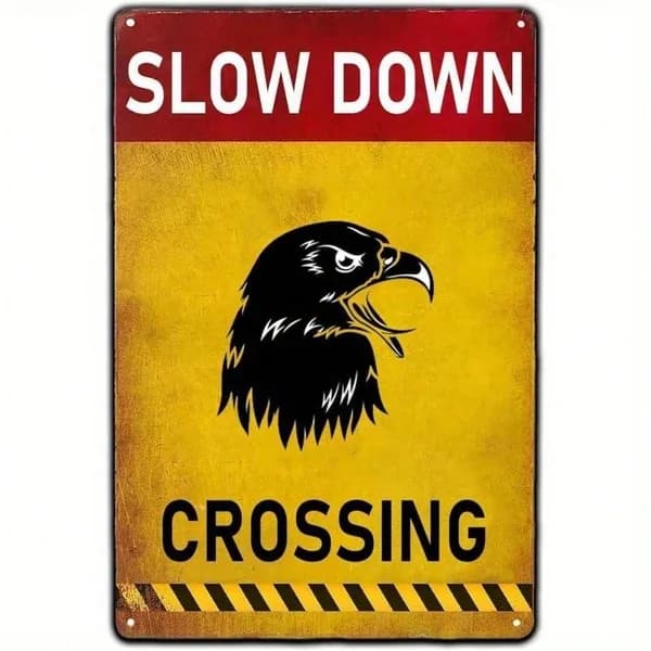CIFbuy Slow Down Bald Eagle Crossing Vintage Metal Sign, Retro Warning Plaque, Waterproof Rust-Proof Art Wall Decor For Home Bar Pub Re TikTok, TikTok, B Re Self-pickup Logiopics