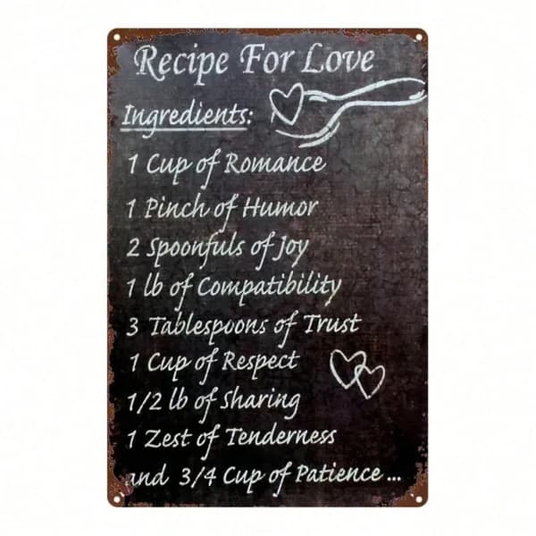 CIFbuy Vintage Recipe For Love Metal Wall Sign, 2D Flat Retro Iron Tin Wall Art 8x12 Inch, Funny Marriage Recipe Chart Decor Sign, Humo TikTok, TikTok, Humo Self-pickup Logiopics