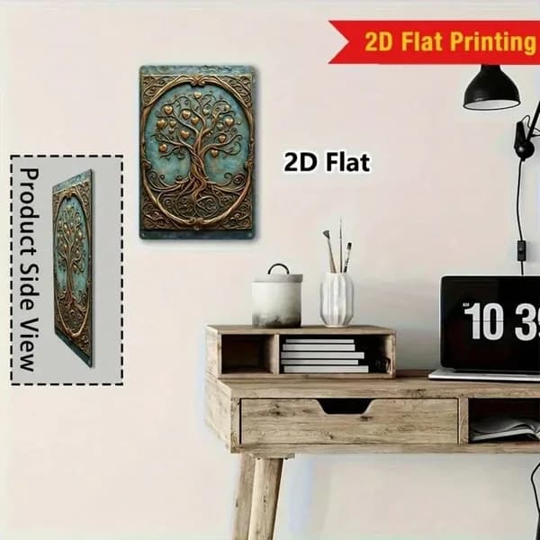 CIFbuy Vintage Tree Of Life Metal Wall Art, Turquoise Blue Golden Heart 2D Flat Metal Sign, 8x12in Waterproof Pre-Drilled Home Decor TikTok, TikTok, R Self-pickup Logiopics