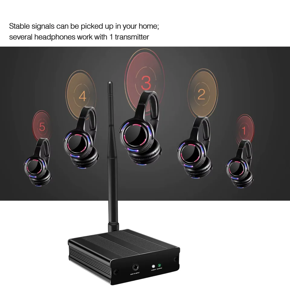 UHF RF Silent Disco Headphones Wireless DJ Headset 5 Pcs and 1 Transmitter 500m Distance view 3