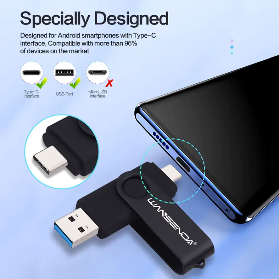 New WANSENDA USB 3.0 TYPE C USB Flash Drive OTG Pen Drive 512GB 256GB 128GB 64GB 32GB 16GB USB Stick 2 in 1 High Speed Pendrive view 6
