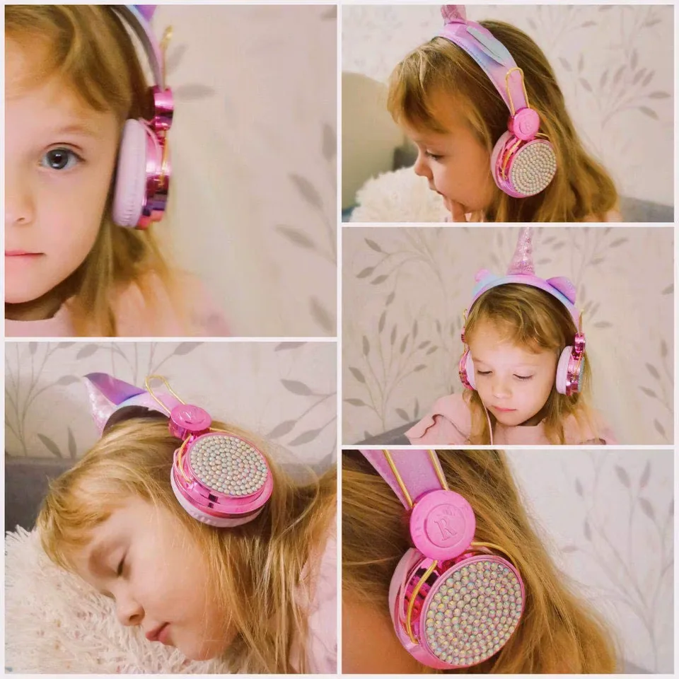 Unicorn Kids Pink Headphones for Girls Children Teens Wired Headset w/Microphonefor School Birthday Xmas Unicorn Gift view 3