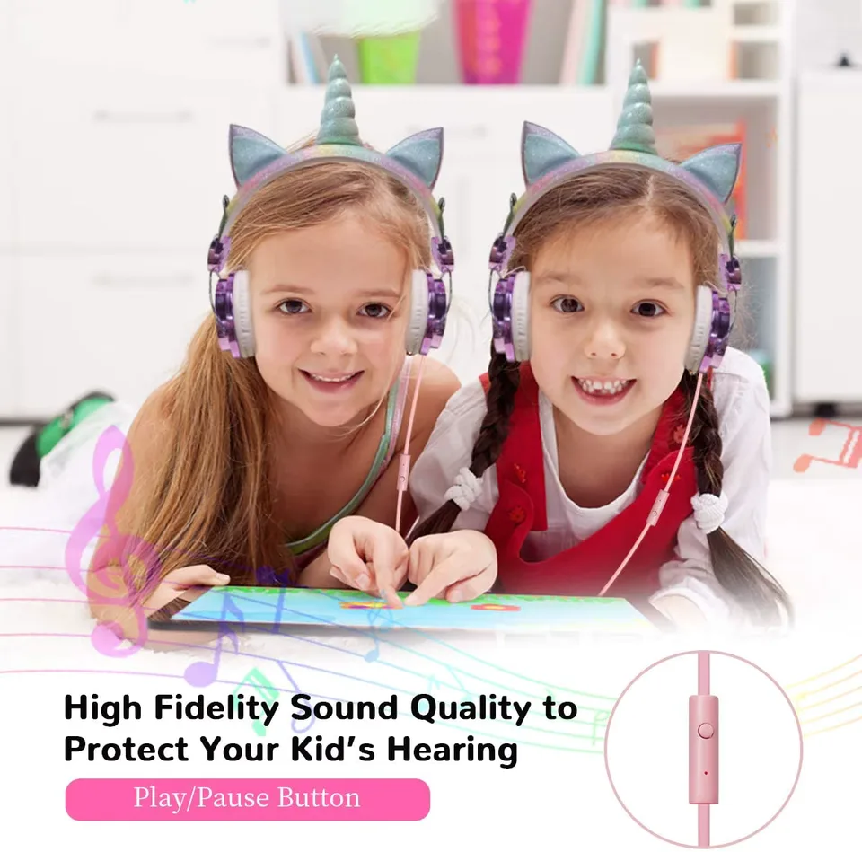 Unicorn Kids Pink Headphones for Girls Children Teens Wired Headset w/Microphonefor School Birthday Xmas Unicorn Gift view 2