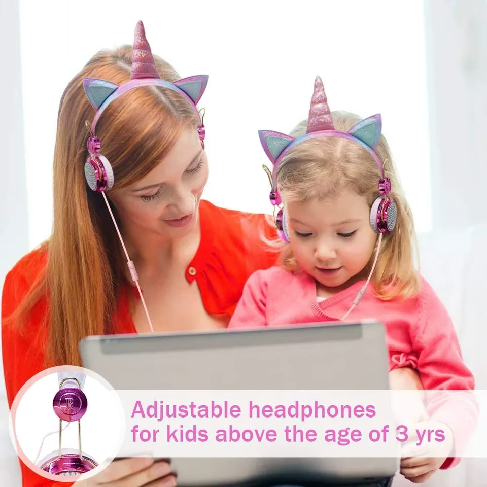 Unicorn Kids Pink Headphones for Girls Children Teens Wired Headset w/Microphonefor School Birthday Xmas Unicorn Gift view 6