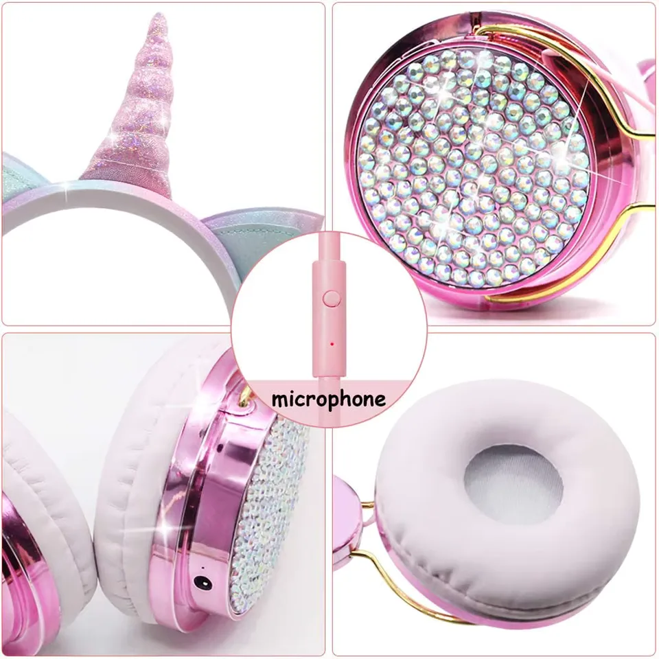 Unicorn Kids Pink Headphones for Girls Children Teens Wired Headset w/Microphonefor School Birthday Xmas Unicorn Gift view 5