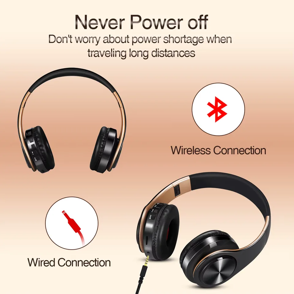Men Gift Gold Wireless Headphones Bluetooth Earphone Stereo Headset Game with Build-in MIC with Universal for Android and iOS view 4