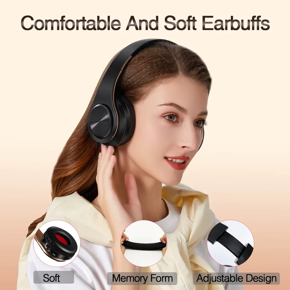 Men Gift Gold Wireless Headphones Bluetooth Earphone Stereo Headset Game with Build-in MIC with Universal for Android and iOS view 3