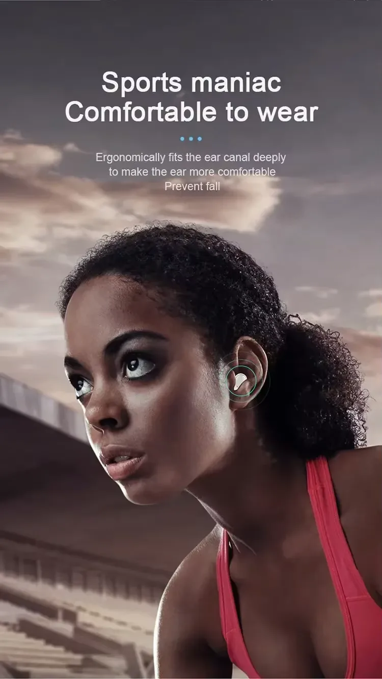 A6S TWS Wireless Bluetooth Headphone 5.0 Earphones Sport Earbuds Headset With Mic For IPhone Samsung Huawei For Cell Smartphones