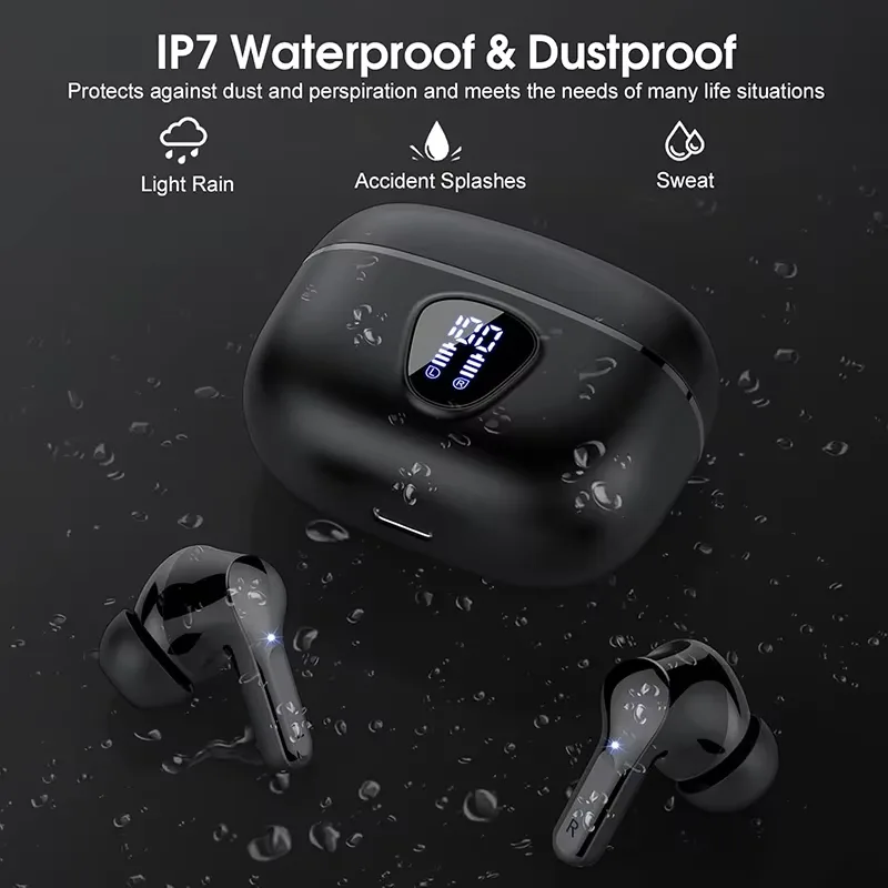 New Wireless Earbuds HiFi Stereo Headphones BT5.3 with ENC Noise Cancelling 48H LED Display Ear Buds IP7 Waterproof Earphones view 2