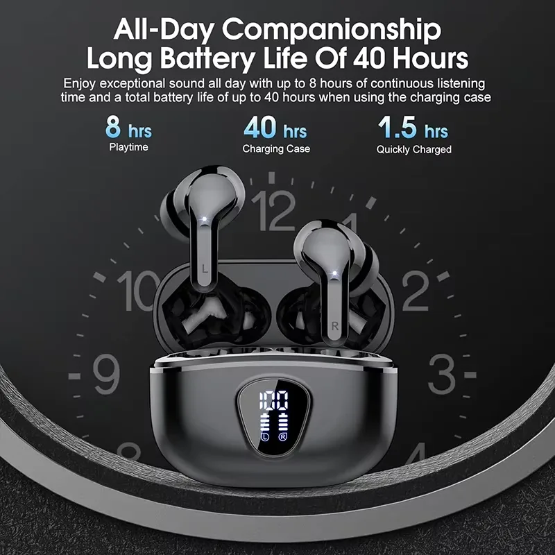 New Wireless Earbuds HiFi Stereo Headphones BT5.3 with ENC Noise Cancelling 48H LED Display Ear Buds IP7 Waterproof Earphones view 3