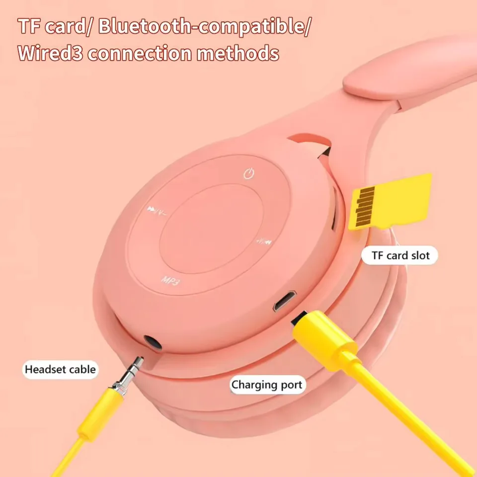Macaron Headphones Kids Wireless Bluetooth Headphone Stereo Headband Gaming Headset with Mic Gamer Girl Gift for Mobile Tablet view 3