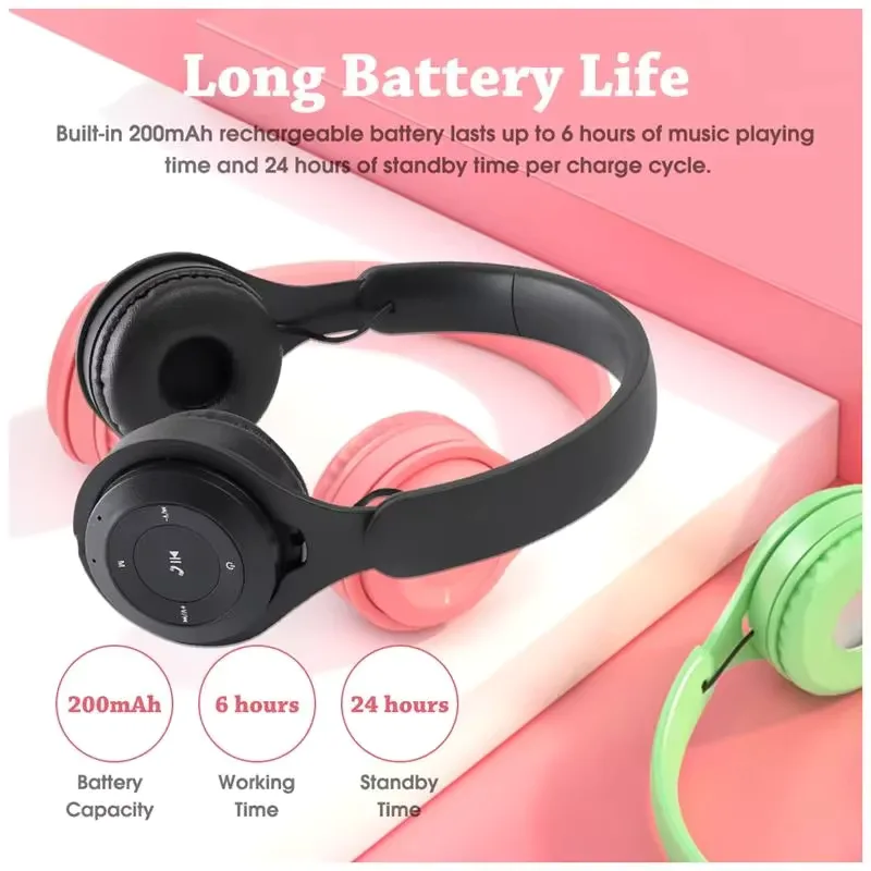 Macaron Headphones Kids Wireless Bluetooth Headphone Stereo Headband Gaming Headset with Mic Gamer Girl Gift for Mobile Tablet view 2