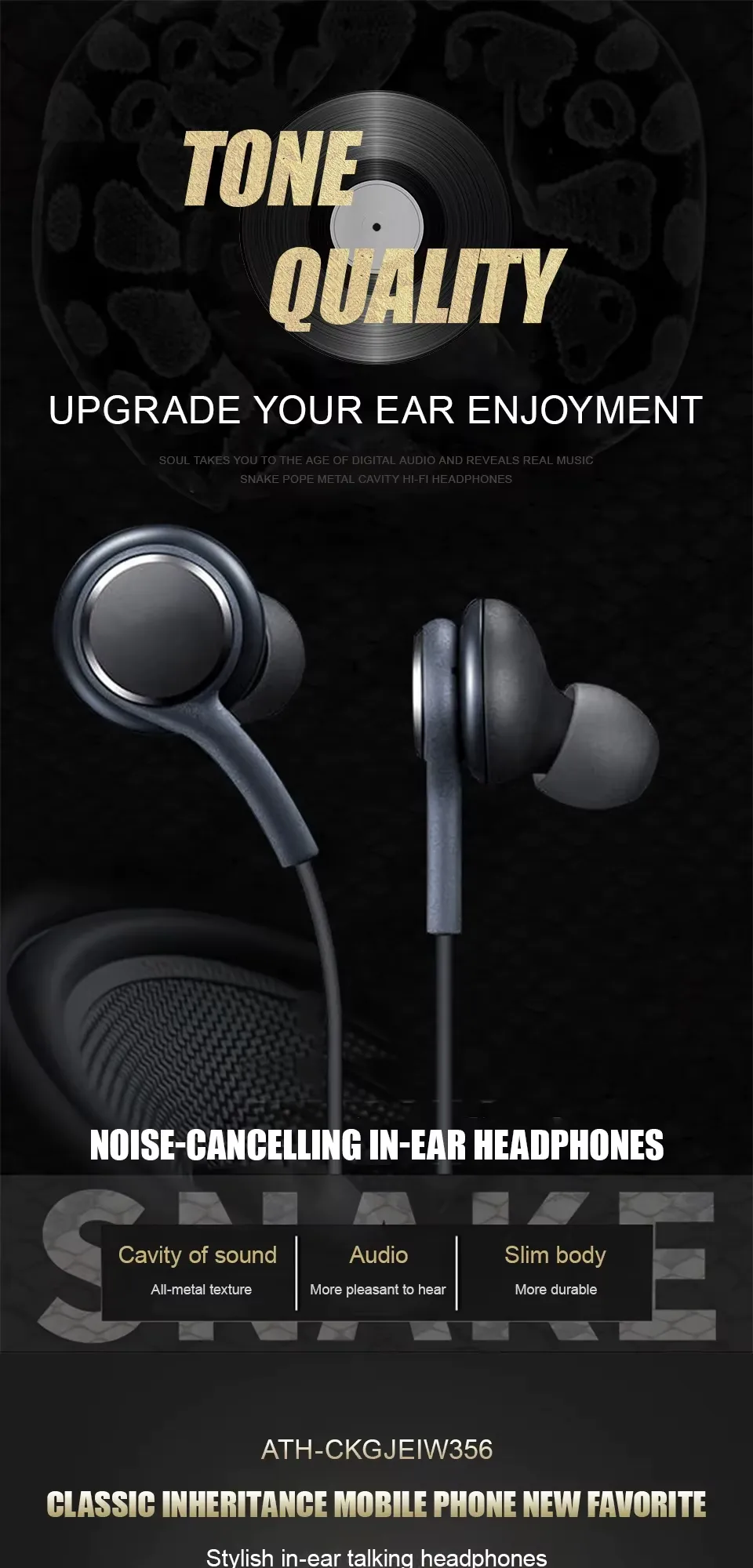 Black Type-C Wired Earphones for Samsung Galaxy S25 S24 S23