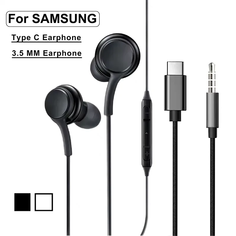 Black Type-C Wired Earphones for Samsung Galaxy S25 S24 S23 view 3