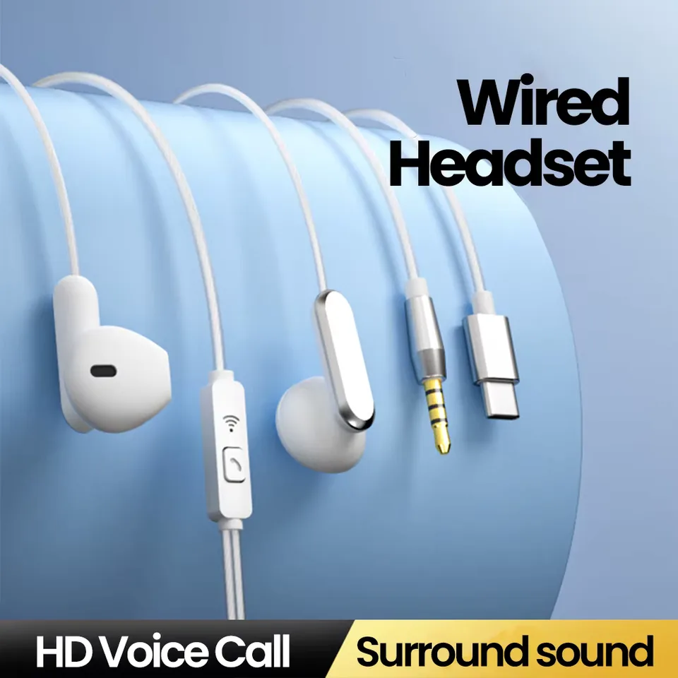 3.5mm/Type-C Wired Headphones Over Ear HiFi Call Wire Control Earphones With Mic Headsets For Cellphones Tablet Laptop Earbuds