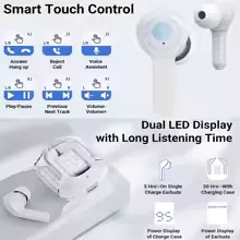 Wireless Earbuds Bluetooth 5.3, ENC Noise Cancelling, LED Battery Display, 3D Stereo Audio, Touch Control, Mini In-Ear Headphone view 9
