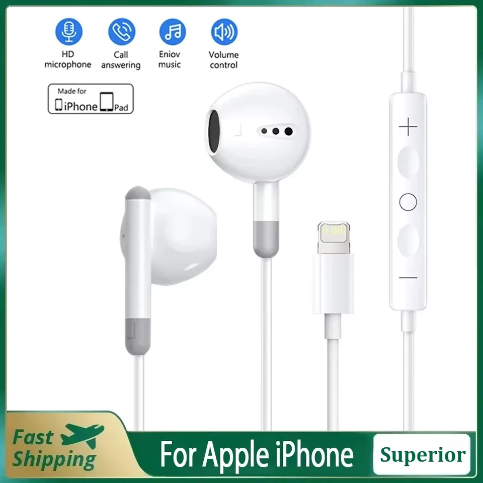 For Apple iPhone 14 Lighting Earphones 13 12 11 Pro Max XR XS X SE 7 8 6 Plus Bluetooth In Ear Wired Earbuds Phone Accessories