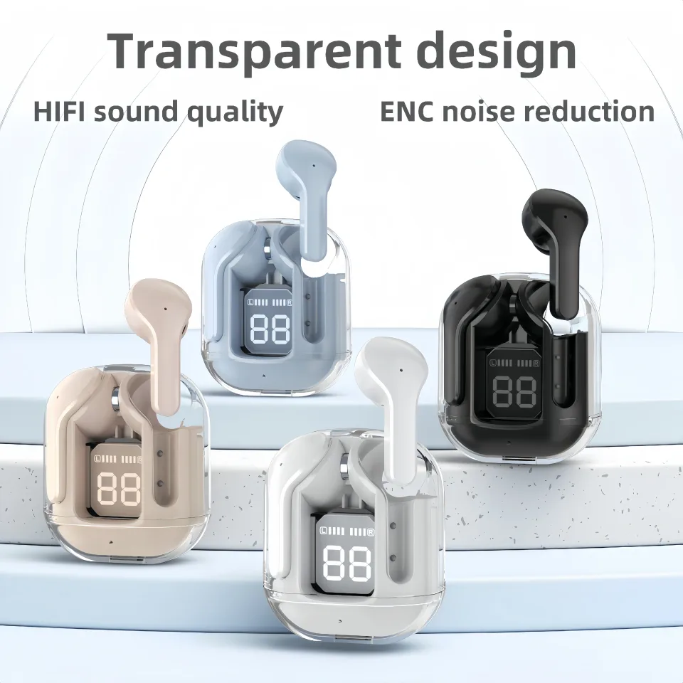 TWS In-ear Wireless Earbuds in a Transparent Design Are Feature Stereo Sound for Both Ears, a Beautiful Transparent Body