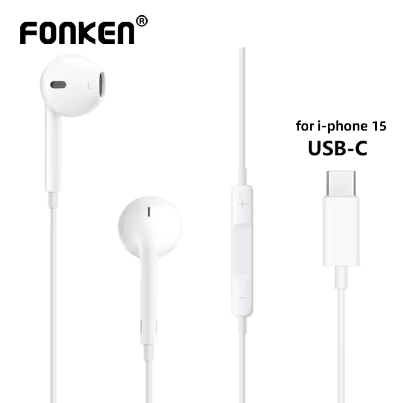 Type C Wired Earphones For Apple ios 15 Pro Max In-Ear With Mic USB C Music Earpbuds