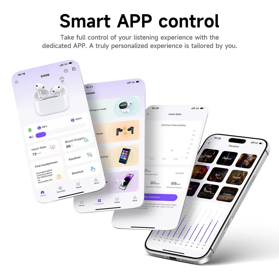 HOCO EW98 Pro 3 ANC Noise Reduction Bluetooth Earphone Heart Rate Monitoring Wireless Earbuds Headsets App Translation Function view 4