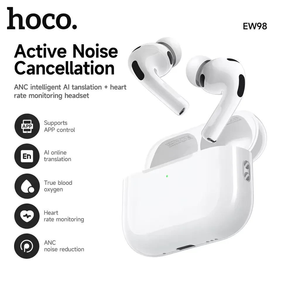 HOCO EW98 Pro 3 ANC Noise Reduction Bluetooth Earphone Heart Rate Monitoring Wireless Earbuds Headsets App Translation Function view 15