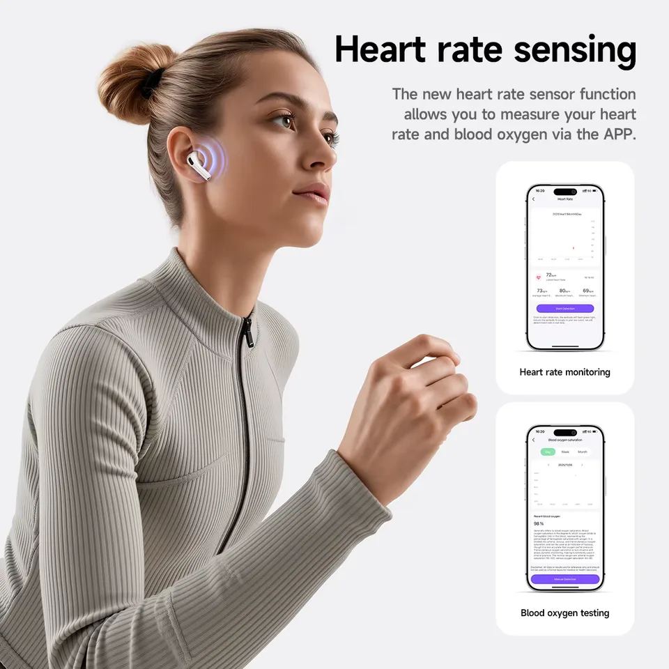 HOCO EW98 Pro 3 ANC Noise Reduction Bluetooth Earphone Heart Rate Monitoring Wireless Earbuds Headsets App Translation Function view 3