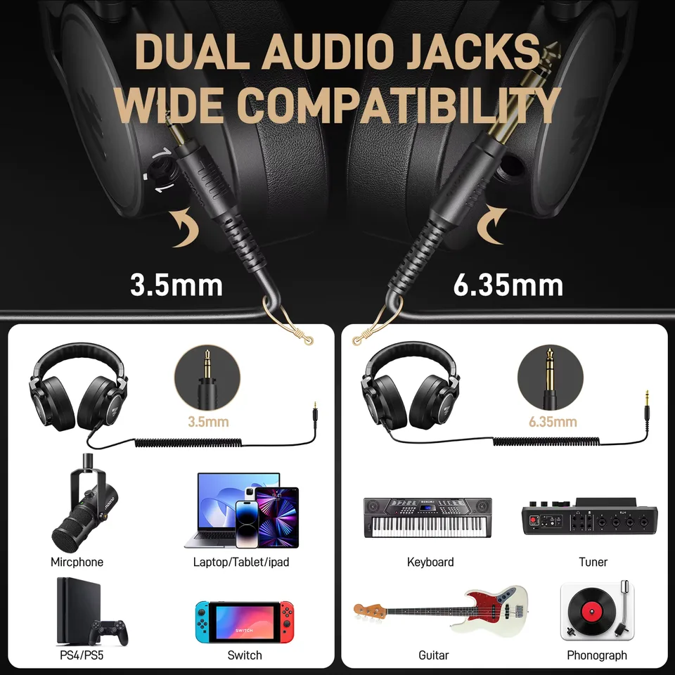 MAONO MH700 Studio Monitor Headphones Mixing DJ Headphone 50mm Driver Professional Over Ear Wired Headset for Recording Podcast view 5