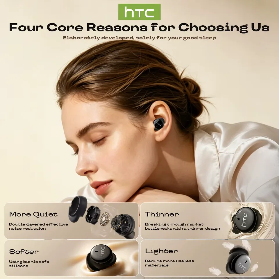 Sleeping aid Earbuds HTC NE92 Noise Reduction Wireless Bluetooth Earphones Comfortable Wearing HIFI Sound Music Headset view 2