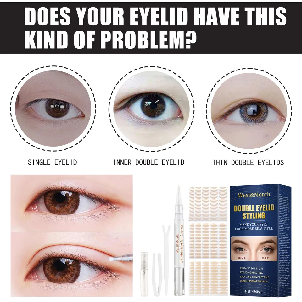 West&Month Double Eyelid Tape - Invisible, No-Glue, Natural Mesh Adhesive, Activates With Water, Beautiful Eyes, Olive Shaped Lace view 2