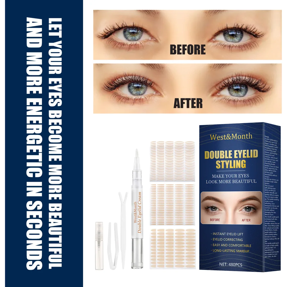West&Month Double Eyelid Tape - Invisible, No-Glue, Natural Mesh Adhesive, Activates With Water, Beautiful Eyes, Olive Shaped Lace view 3