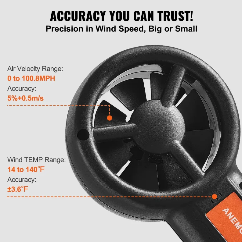Split Handheld Anemometer, Digital Wind Speed CFM Meter Gauge With LED Backlight Screen, Measures Wind Velocity Wind Temperature Air Flow Wind Chill, For Sailing Surfing Flying HVAC view 2