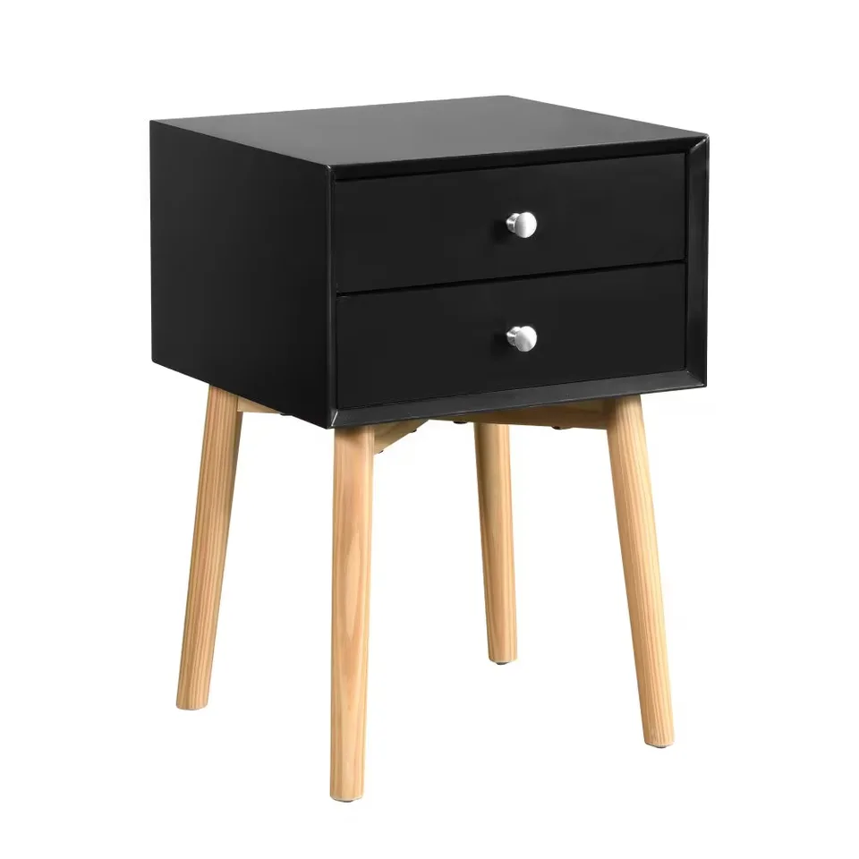 Side Table,Bedside Table With 2 Drawers And Rubber Wood Legs, Mid-Century Modern Storage Cabinet For Bedroom Living Room view 4
