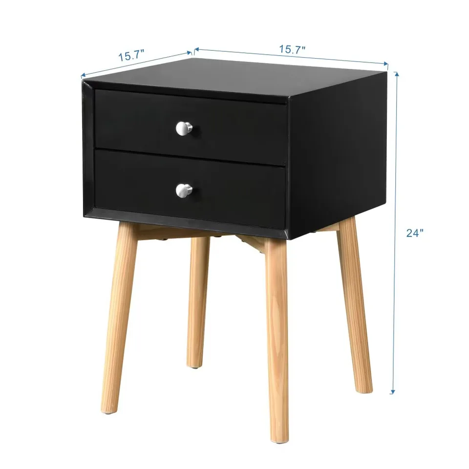 Side Table,Bedside Table With 2 Drawers And Rubber Wood Legs, Mid-Century Modern Storage Cabinet For Bedroom Living Room view 3