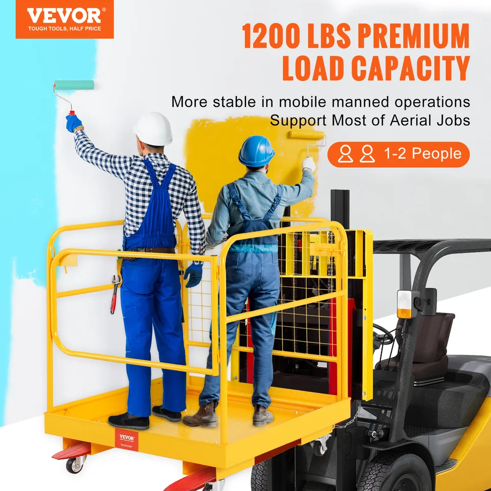 VEVOR Forklift Safety Cage, 1200 Lbs Load Capacity, 36 X 36 Inches Folding Forklift Work Platform With Lockable Swivel Wheels, Drain Hole & view 3