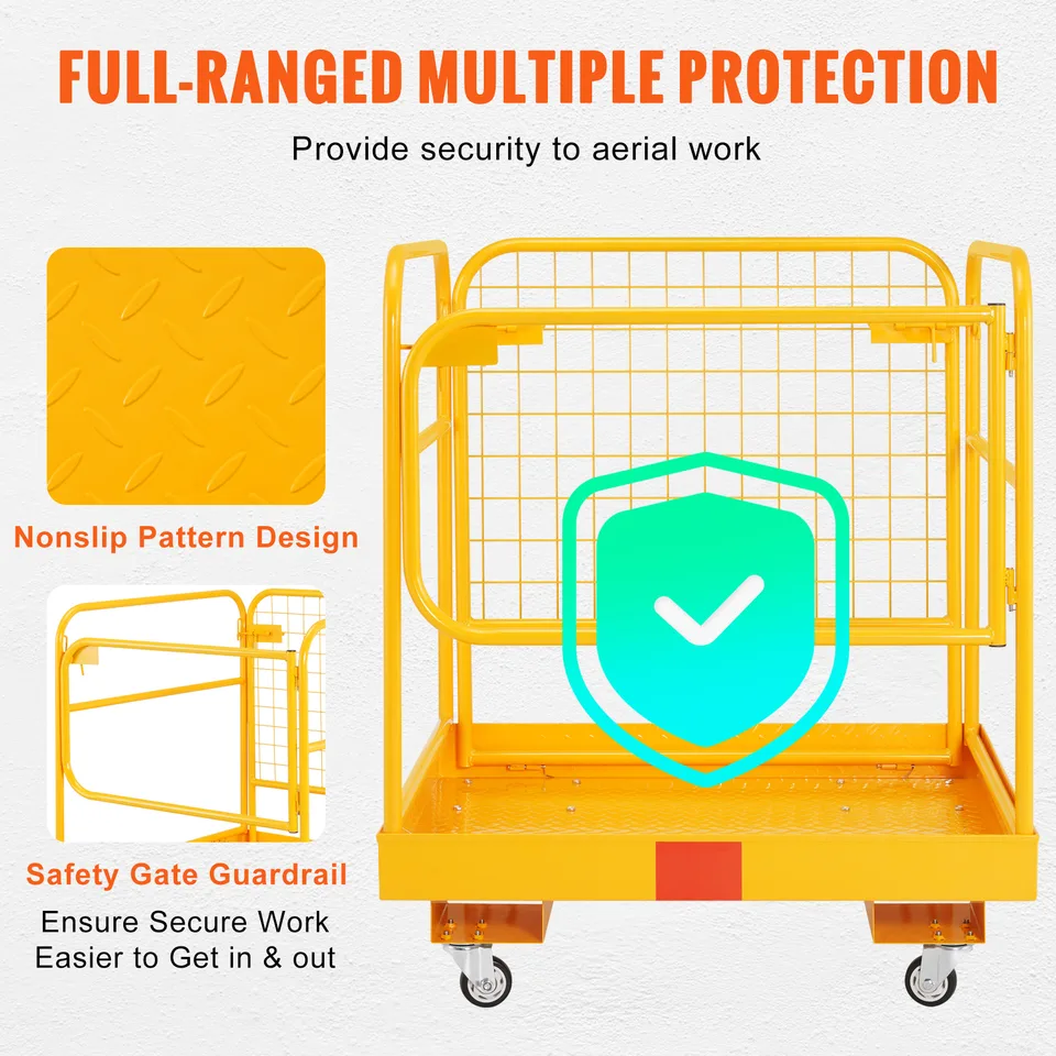 VEVOR Forklift Safety Cage, 1200 Lbs Load Capacity, 36 X 36 Inches Folding Forklift Work Platform With Lockable Swivel Wheels, Drain Hole & view 4