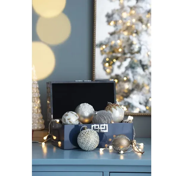 D3.9 Christmas Ball Ornaments, Glass Decorative Hanging Ball Christmas Tree Ornaments For Holiday Party Decorations, Set Of 6 view 3