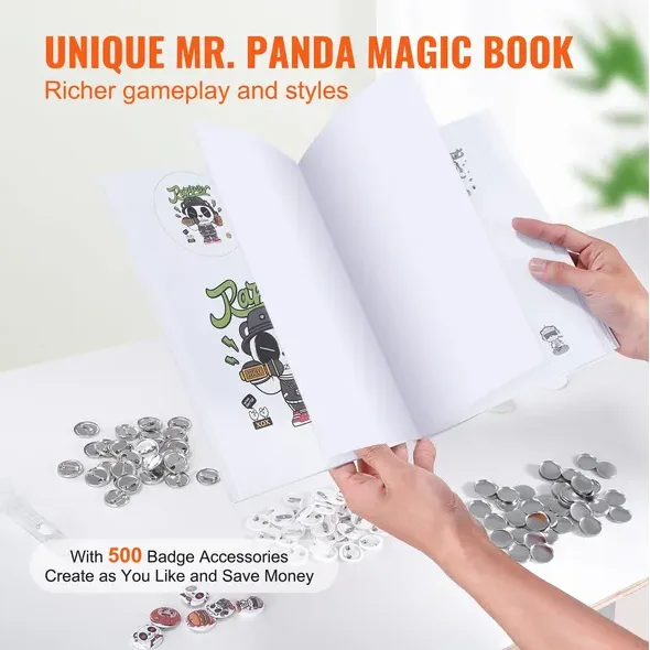 Button Maker Machine, 0.98 Inch 25mm Pin Maker With 500pcs Button Parts, Button Maker With Panda Magic Book, Ergonomic Arc Handle Punch view 4