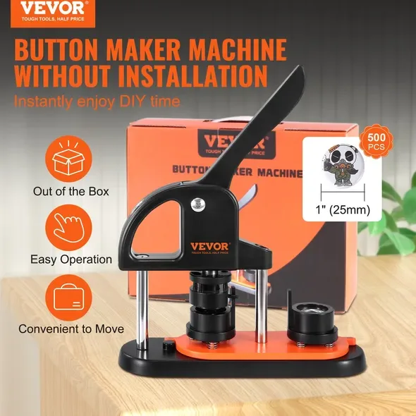 Button Maker Machine, 0.98 Inch 25mm Pin Maker With 500pcs Button Parts, Button Maker With Panda Magic Book, Ergonomic Arc Handle Punch Press Kit, For Children DIY Gifts And Christmas