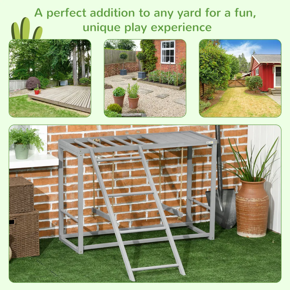 Chicken Activity Game With Swing Set For 3-4 Birds, Wooden Chicken Coop Accessory With Multiple Chicken Perches And Hen Ladder Grey view 3