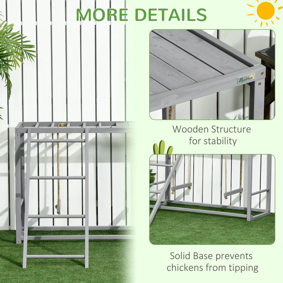Chicken Activity Game With Swing Set For 3-4 Birds, Wooden Chicken Coop Accessory With Multiple Chicken Perches And Hen Ladder Grey view 2